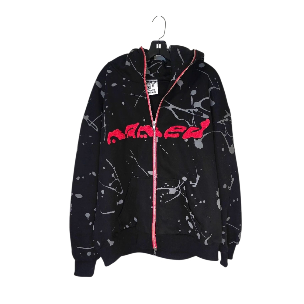 Named Collective Y2K Paint Splatter Full Zip Hoodie Mens Size L/XL Textured Logo